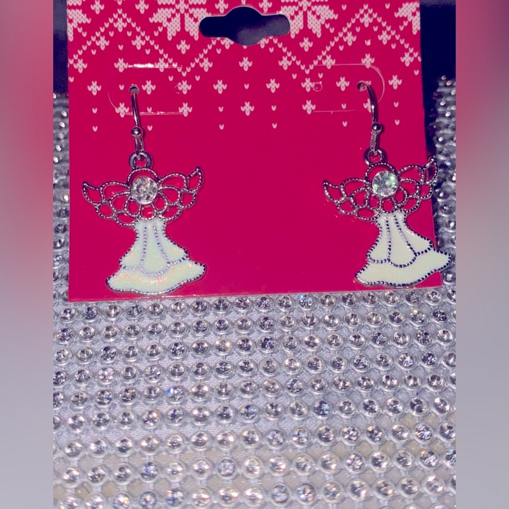Angel Christmas Earrings Sterling silver w/Rhinestones